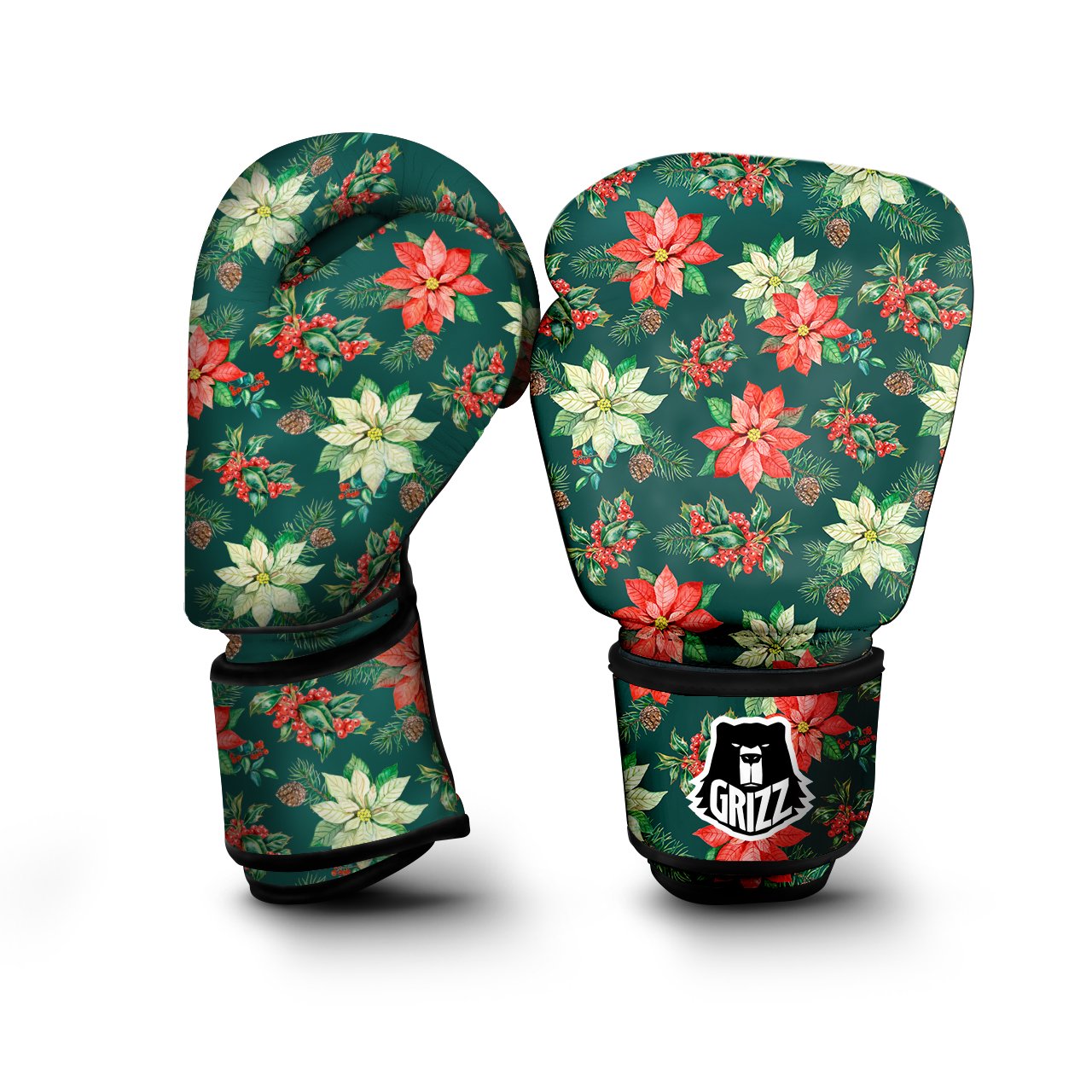Poinsettia Watercolor Print Pattern Boxing Gloves-grizzshop