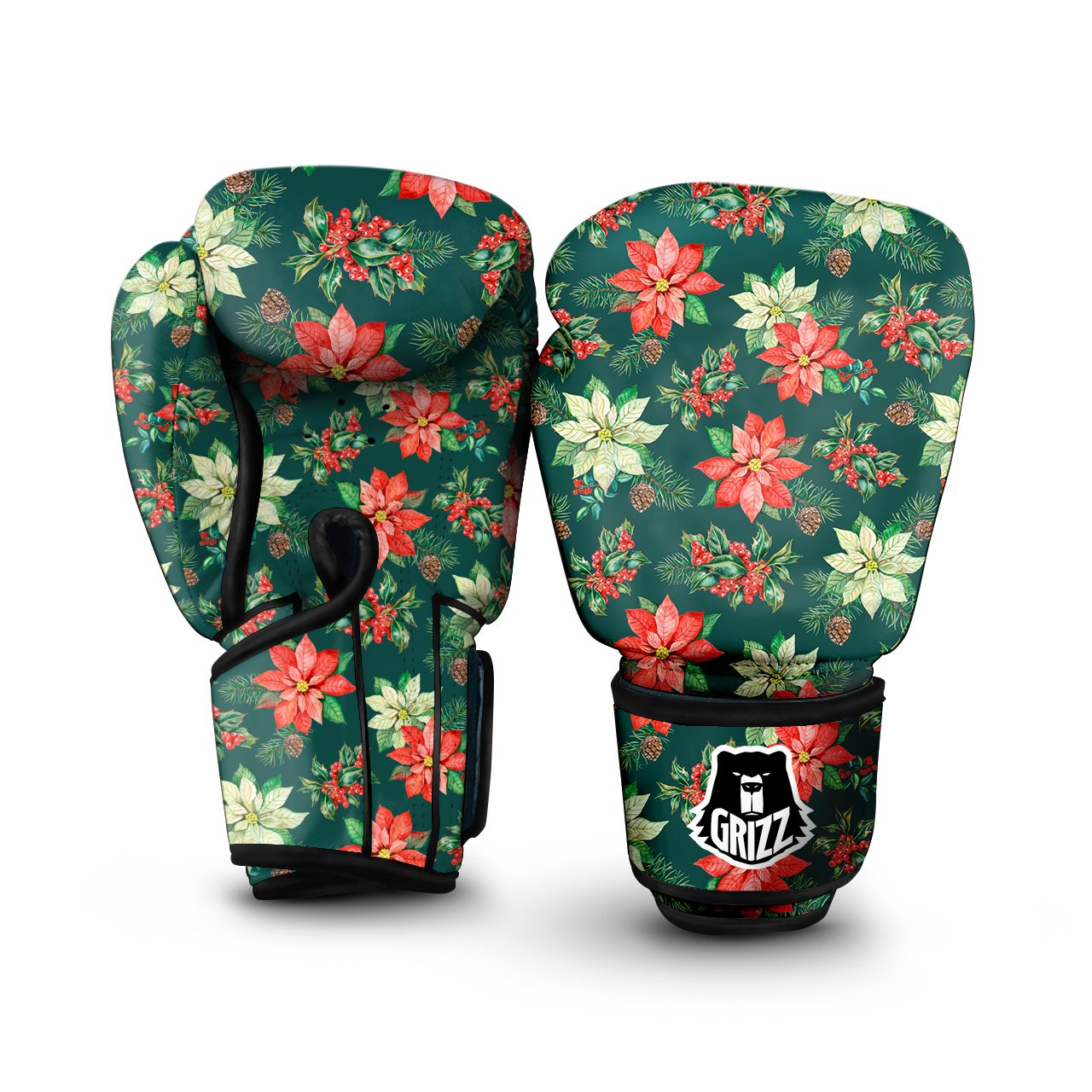 Poinsettia Watercolor Print Pattern Boxing Gloves-grizzshop