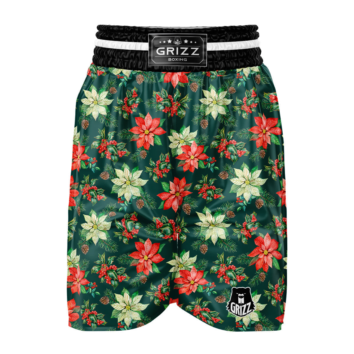 Poinsettia Watercolor Print Pattern Boxing Shorts-grizzshop