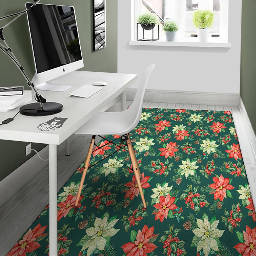 Poinsettia Watercolor Print Pattern Floor Mat-grizzshop