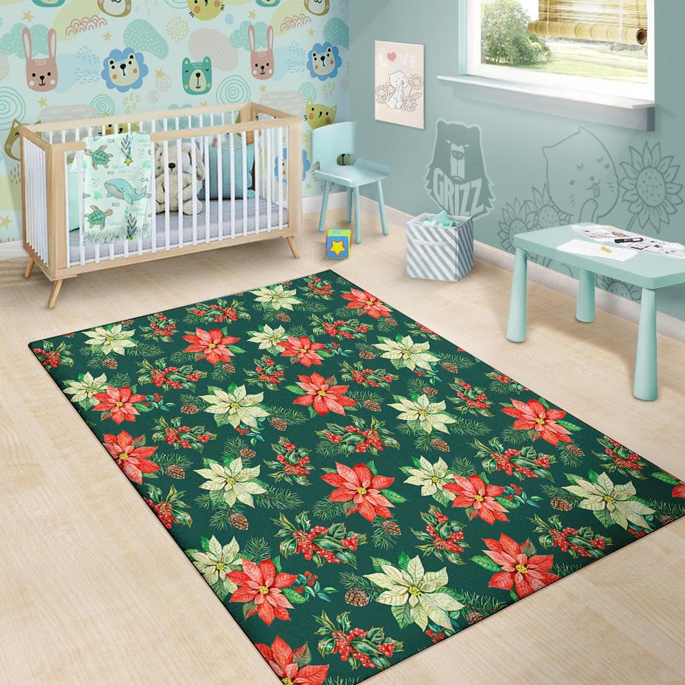 Poinsettia Watercolor Print Pattern Floor Mat-grizzshop