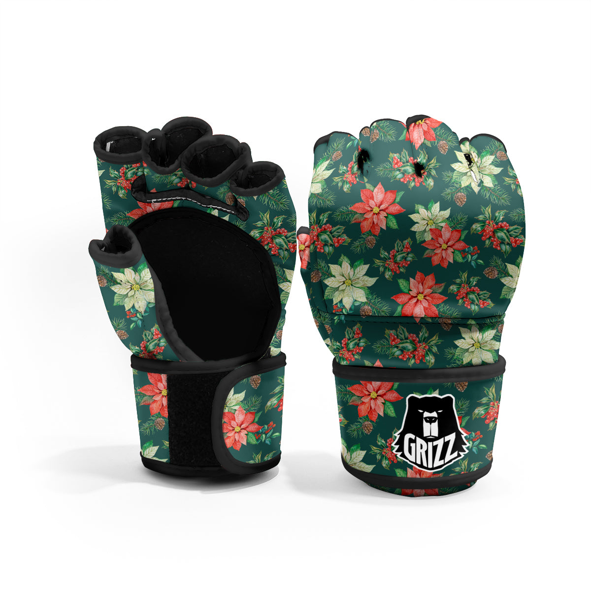 Poinsettia Watercolor Print Pattern MMA Gloves-grizzshop