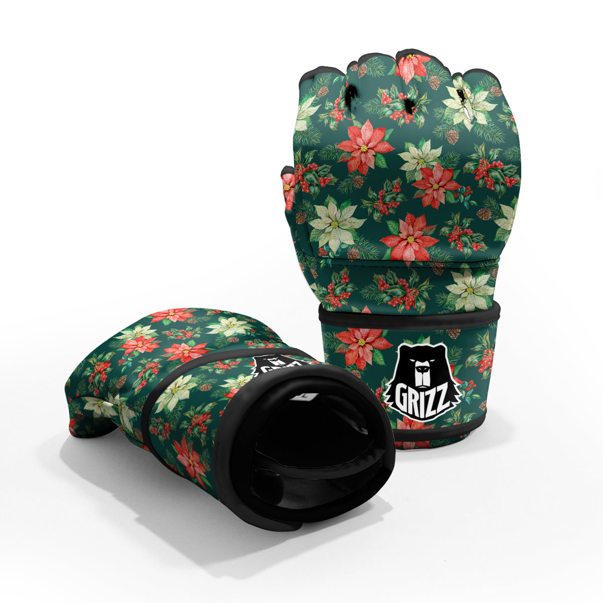 Poinsettia Watercolor Print Pattern MMA Gloves-grizzshop