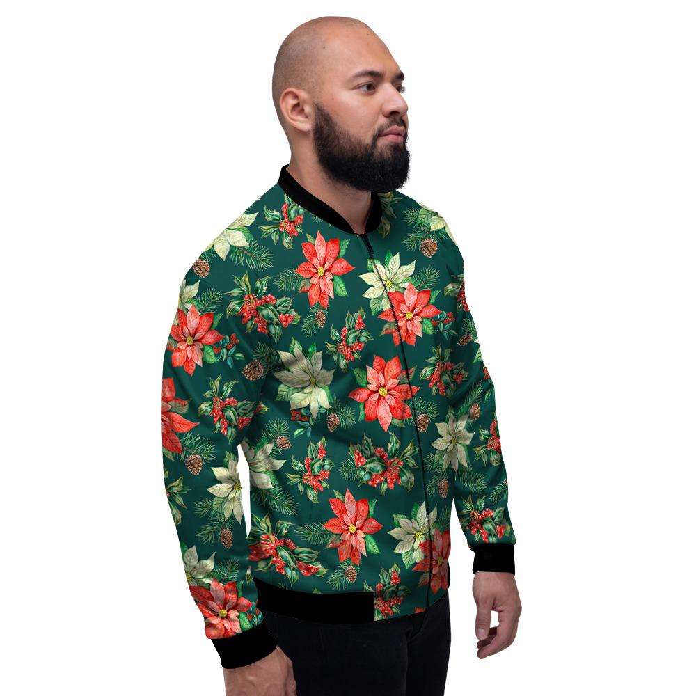 Poinsettia Watercolor Print Pattern Men's Bomber Jacket-grizzshop