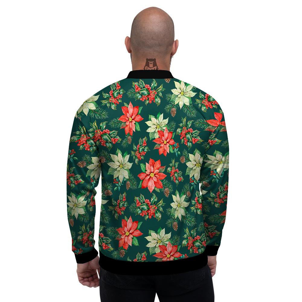 Poinsettia Watercolor Print Pattern Men's Bomber Jacket-grizzshop
