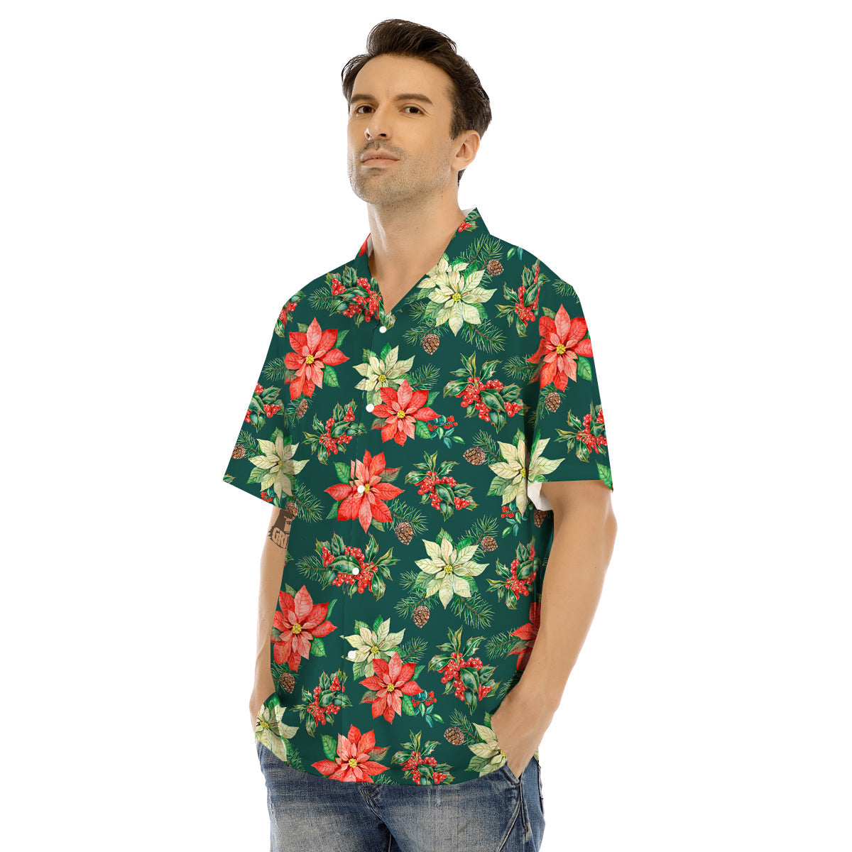 Poinsettia Watercolor Print Pattern Men's Hawaiian Shirt-grizzshop