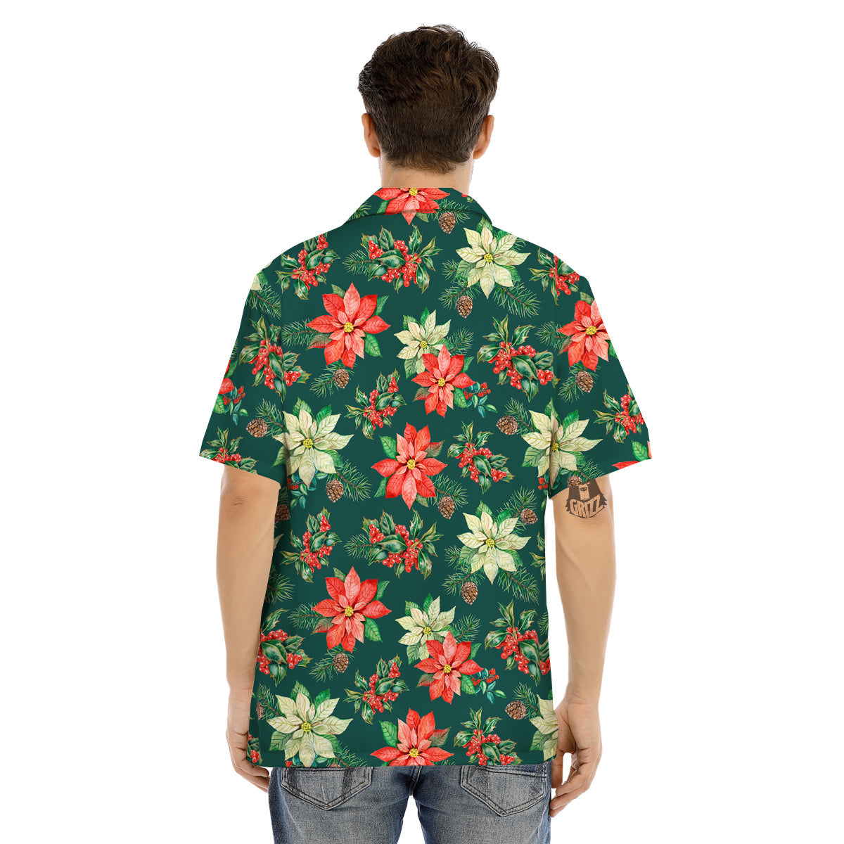 Poinsettia Watercolor Print Pattern Men's Hawaiian Shirt-grizzshop
