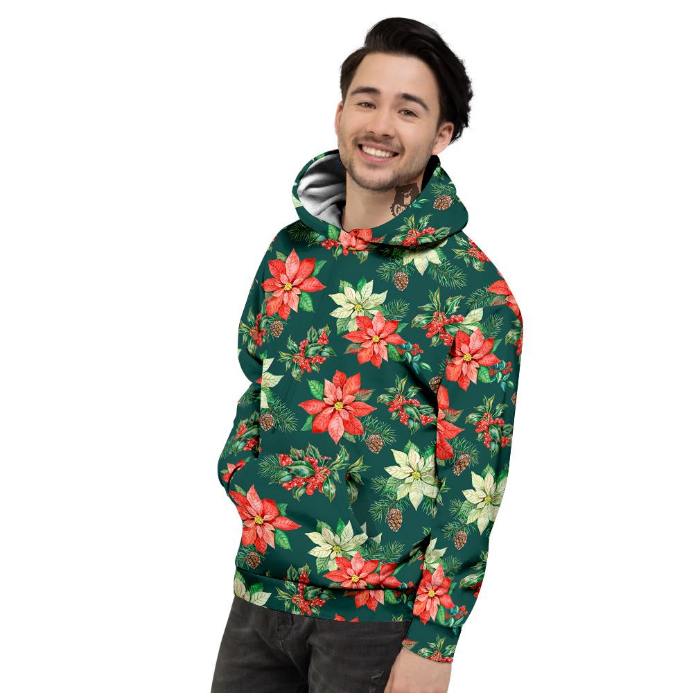 Poinsettia Watercolor Print Pattern Men's Hoodie-grizzshop