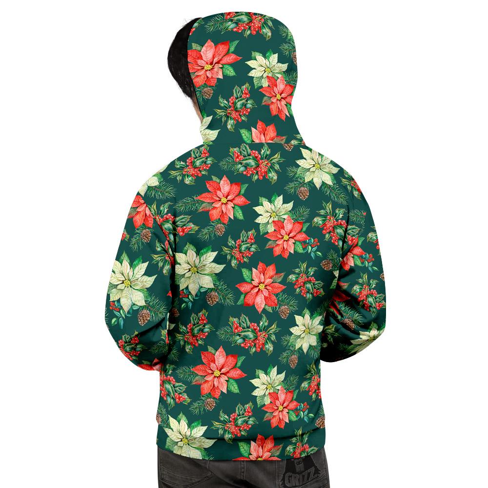 Poinsettia Watercolor Print Pattern Men's Hoodie-grizzshop