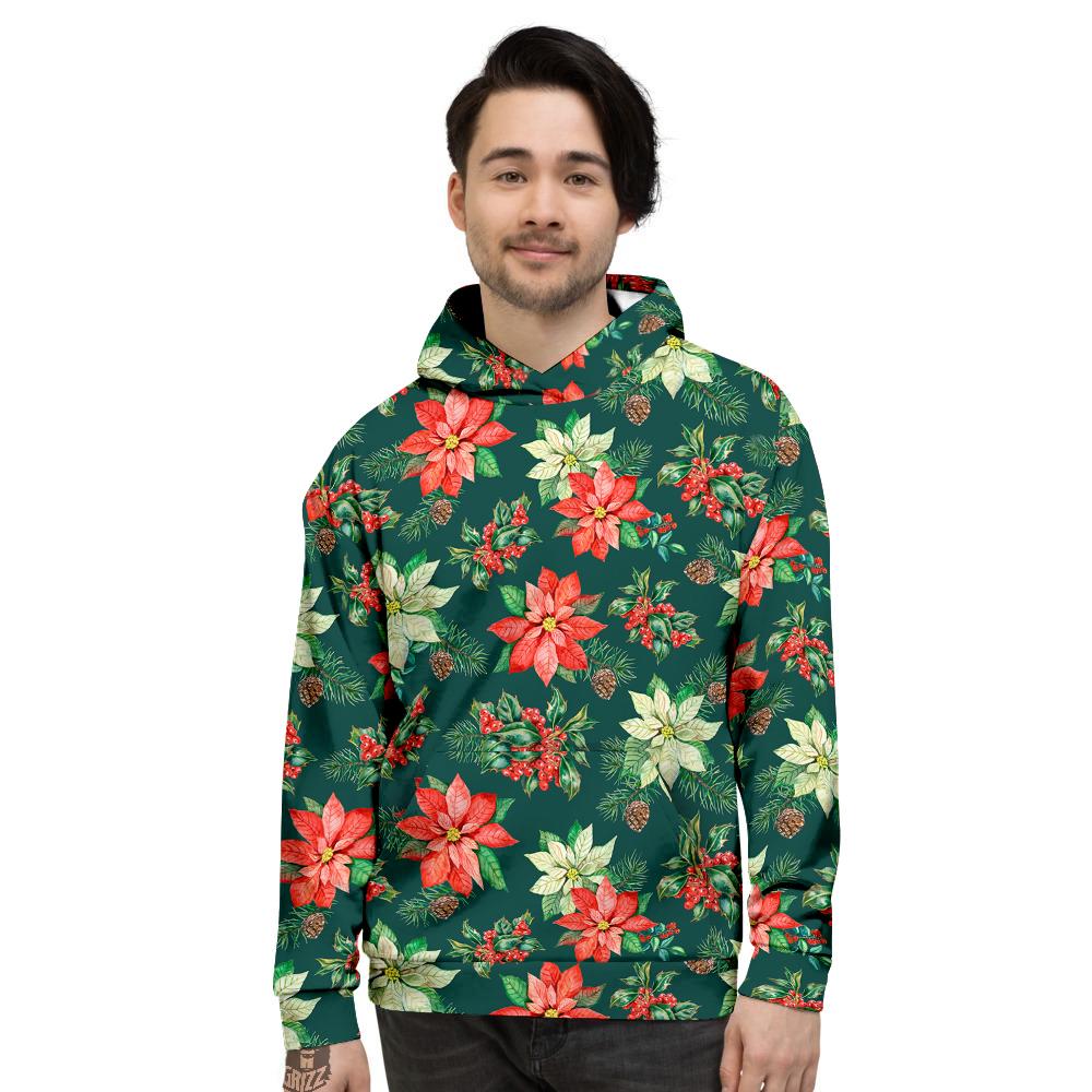 Poinsettia Watercolor Print Pattern Men's Hoodie-grizzshop