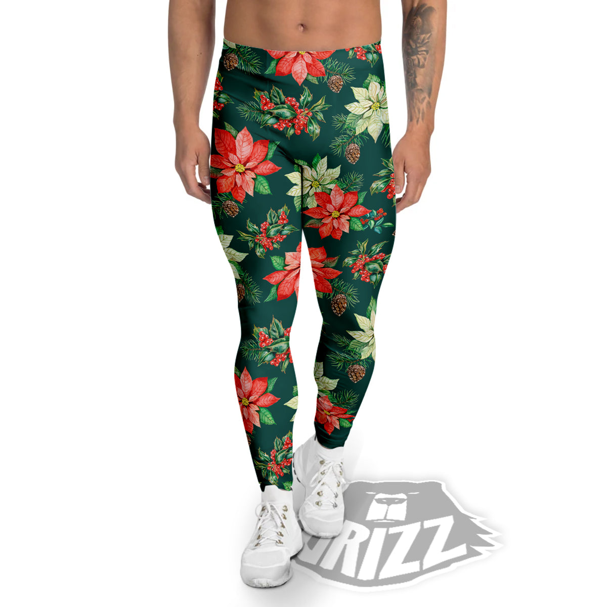 Poinsettia Watercolor Print Pattern Men's Leggings-grizzshop