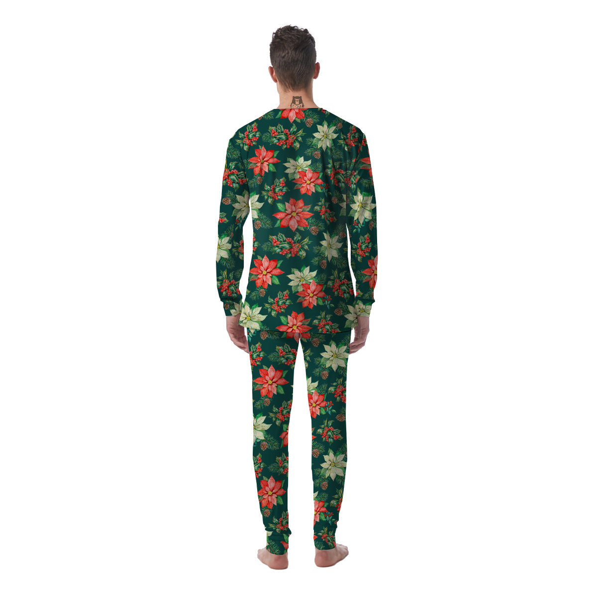 Poinsettia Watercolor Print Pattern Men's Pajamas-grizzshop