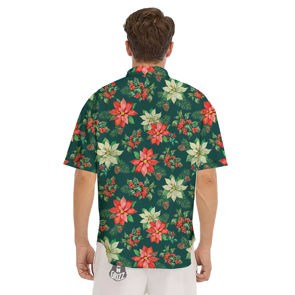 Poinsettia Watercolor Print Pattern Men's Short Sleeve Shirts-grizzshop
