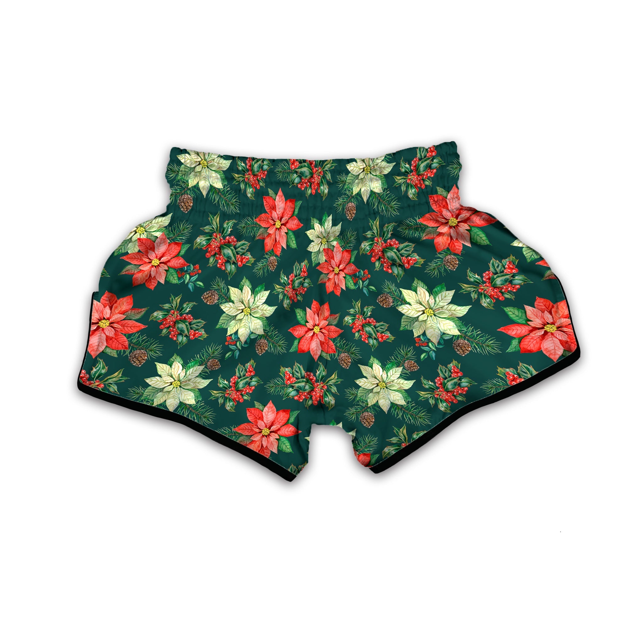 Poinsettia Watercolor Print Pattern Muay Thai Boxing Shorts-grizzshop