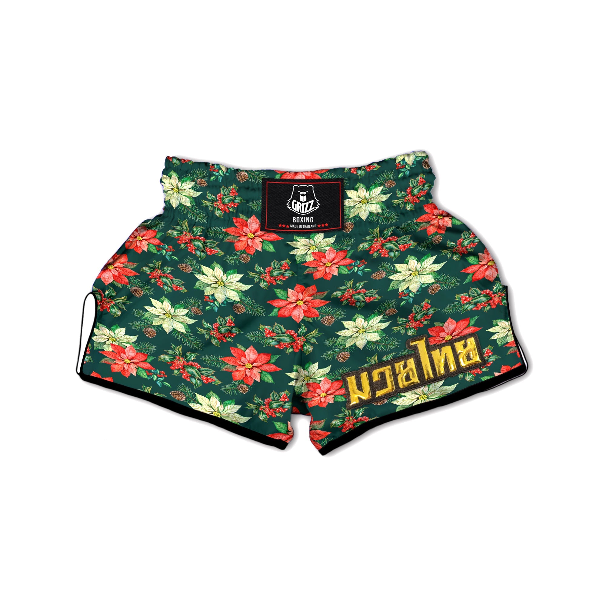 Poinsettia Watercolor Print Pattern Muay Thai Boxing Shorts-grizzshop