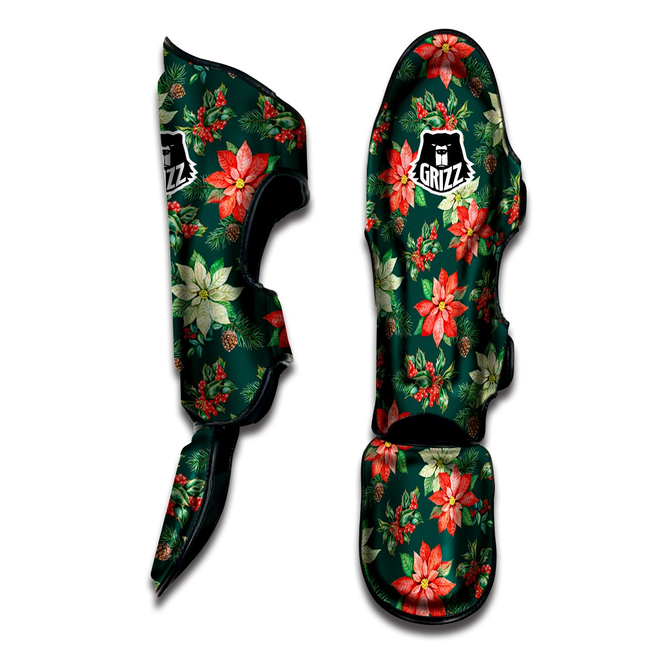 Poinsettia Watercolor Print Pattern Muay Thai Shin Guards-grizzshop