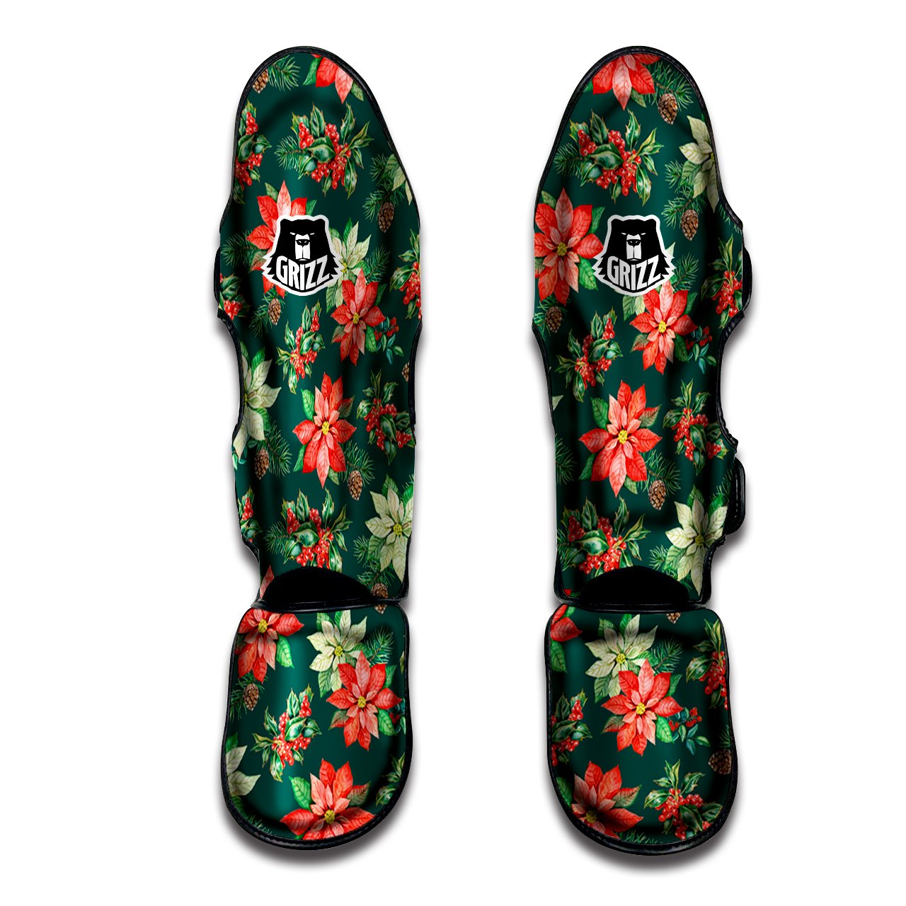 Poinsettia Watercolor Print Pattern Muay Thai Shin Guards-grizzshop