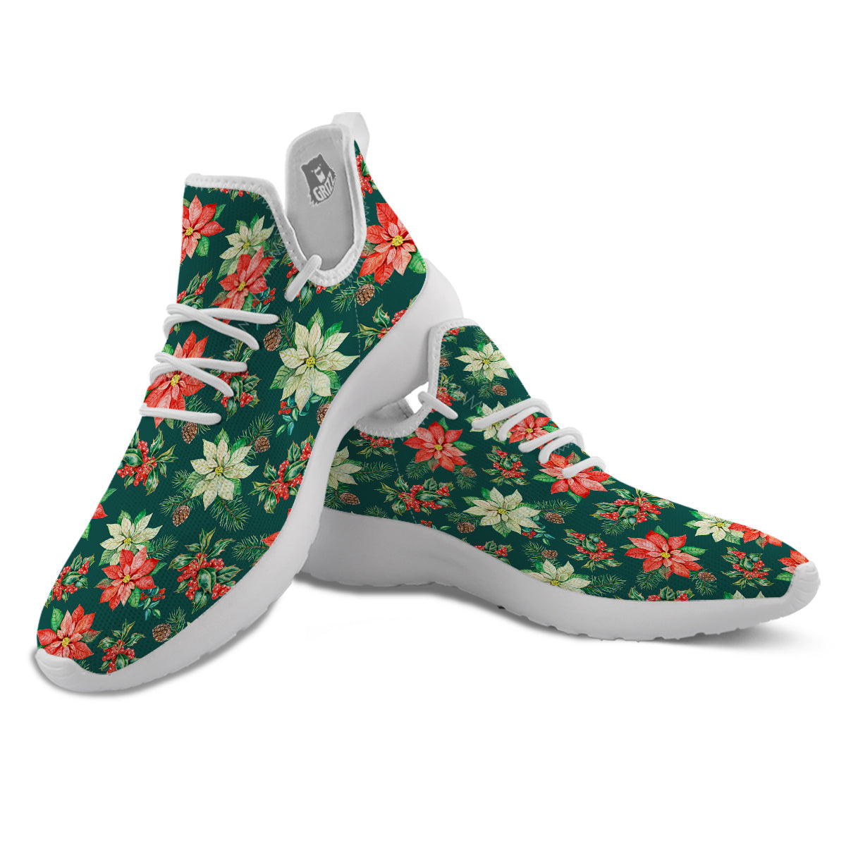 Poinsettia Watercolor Print Pattern White Athletic Shoes-grizzshop