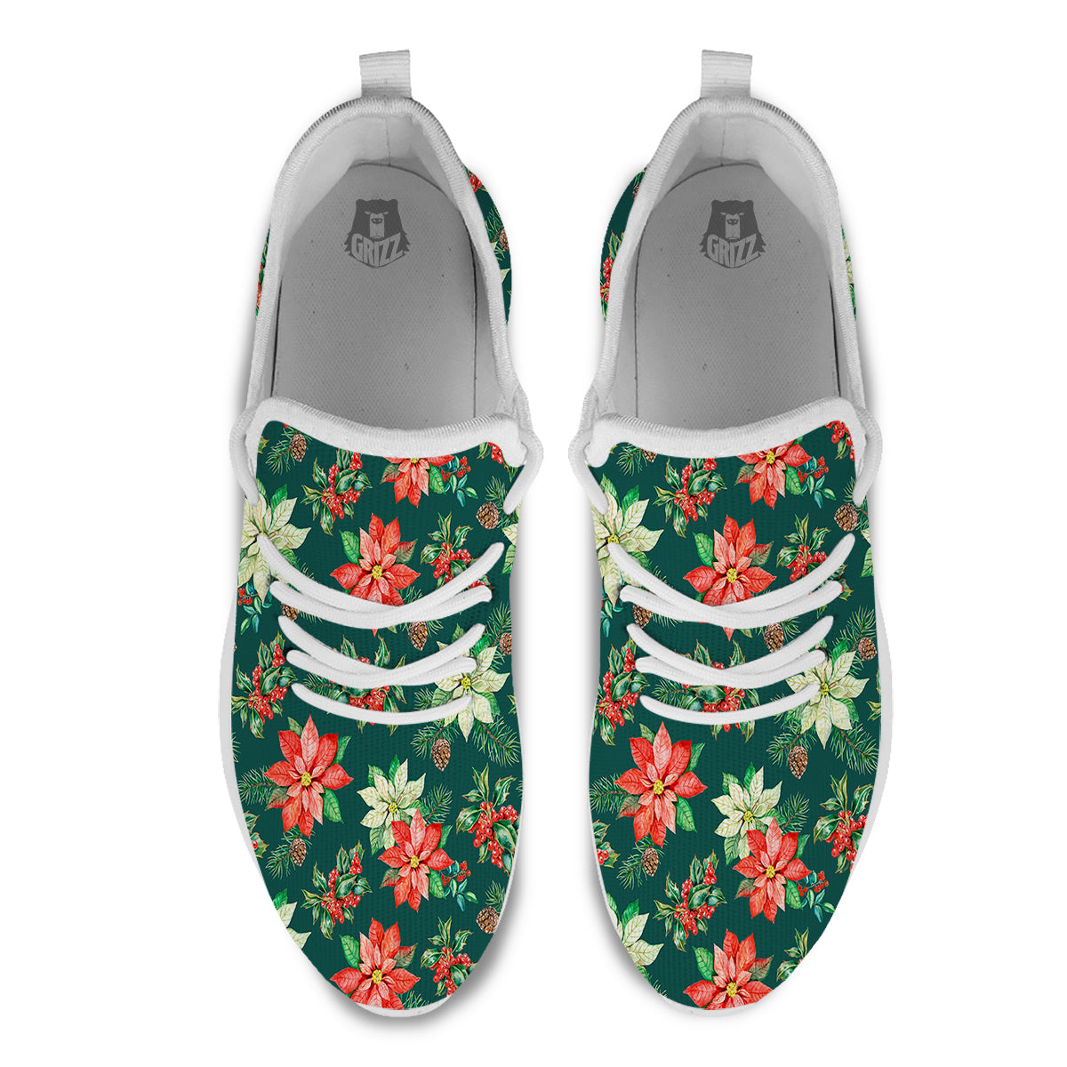 Poinsettia Watercolor Print Pattern White Athletic Shoes-grizzshop