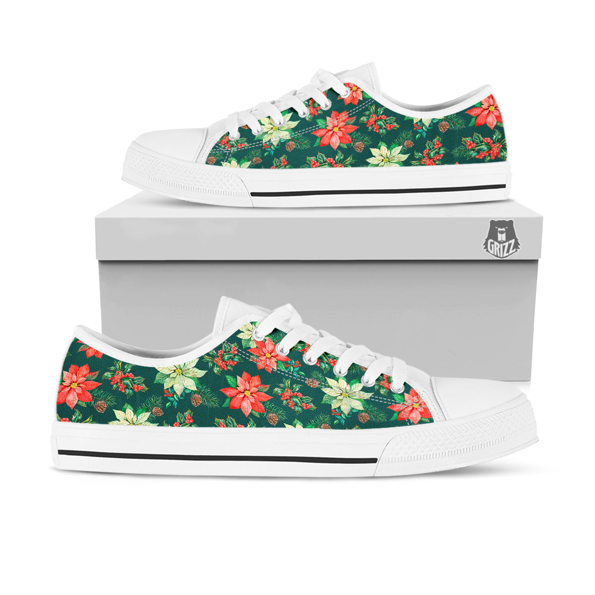 Poinsettia Watercolor Print Pattern White Low Top Shoes-grizzshop