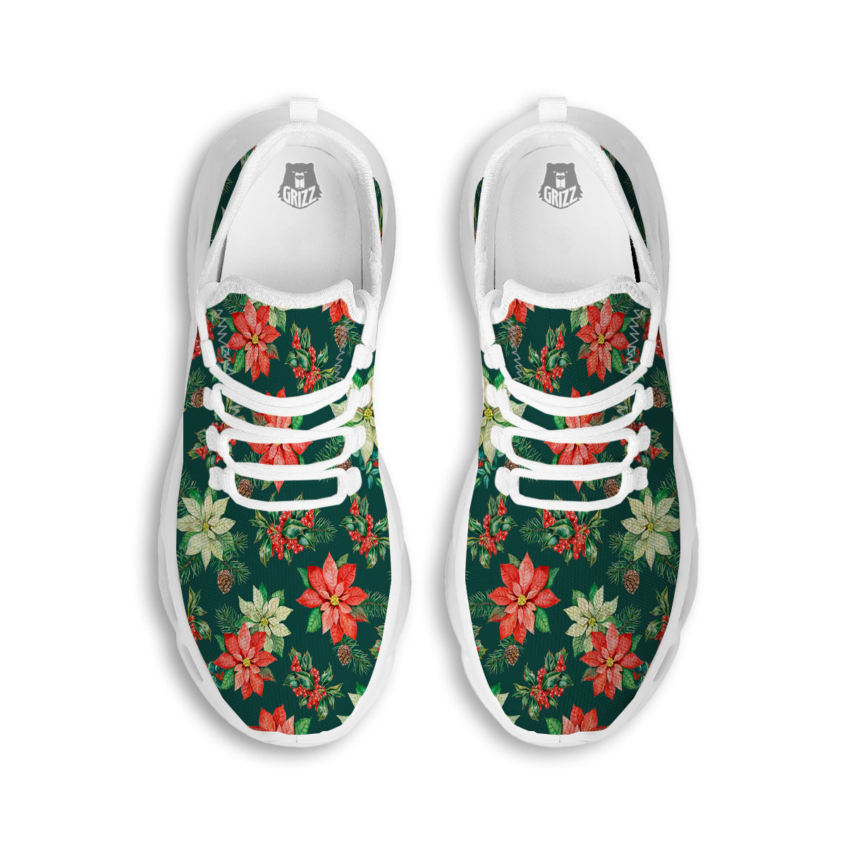 Poinsettia Watercolor Print Pattern White Running Shoes-grizzshop