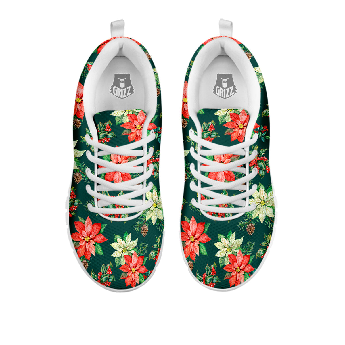 Poinsettia Watercolor Print Pattern White Sneaker-grizzshop