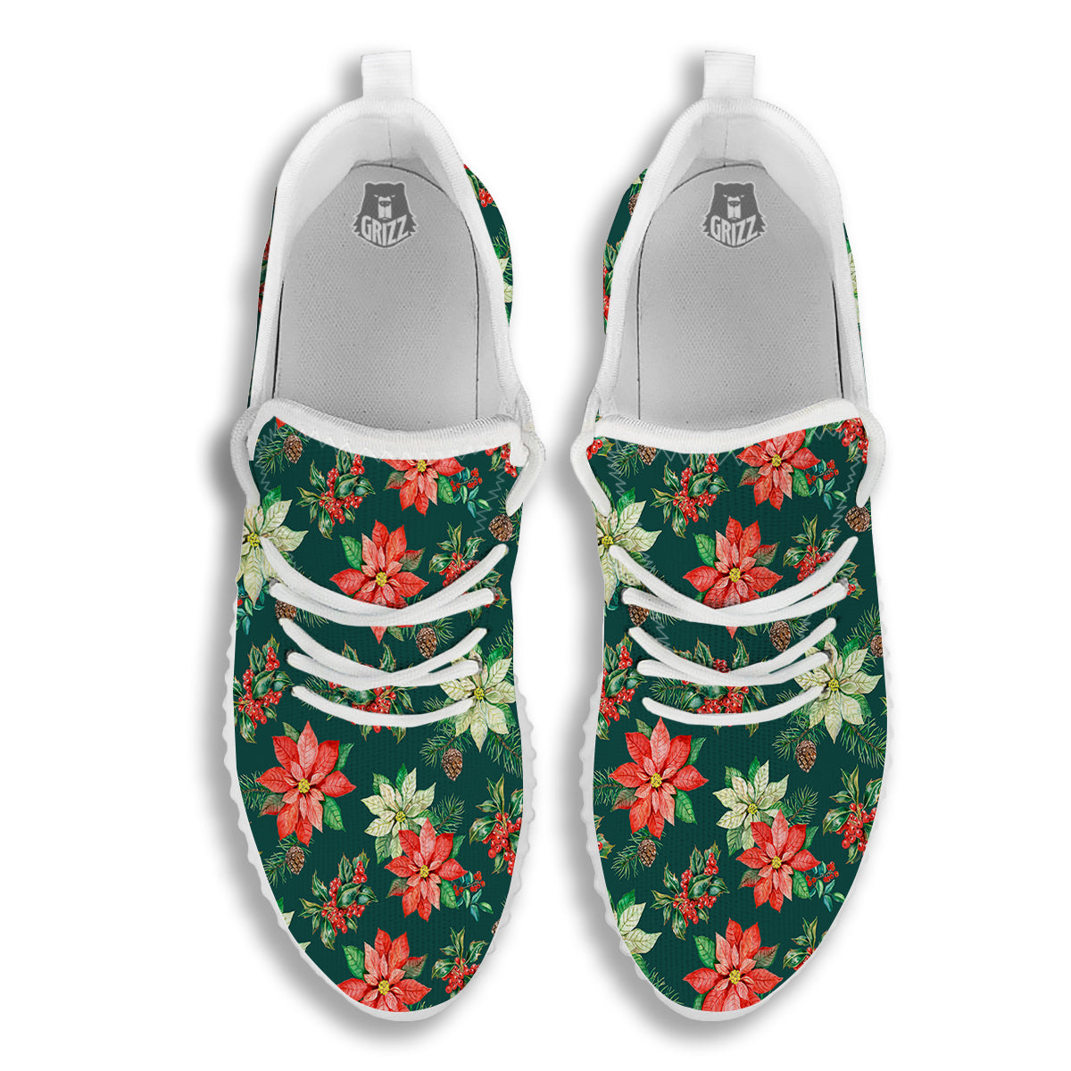 Poinsettia Watercolor Print Pattern White Walking Shoes-grizzshop