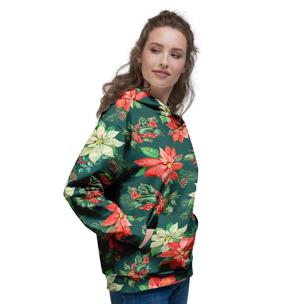 Poinsettia Watercolor Print Pattern Women's Hoodie-grizzshop