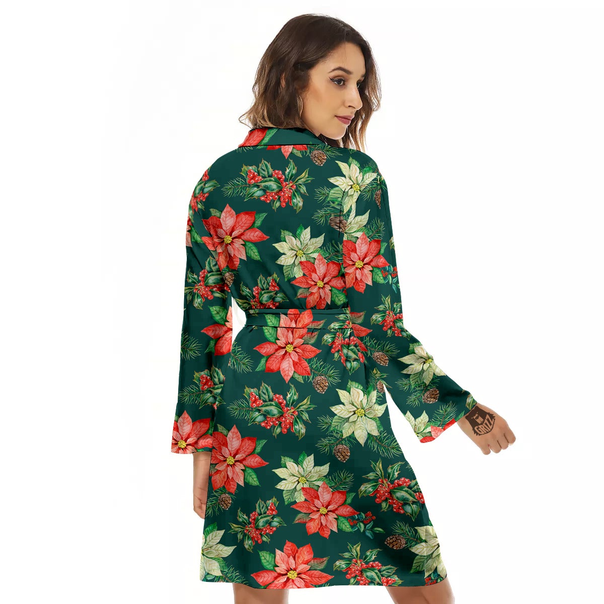Poinsettia Watercolor Print Pattern Women's Robe-grizzshop