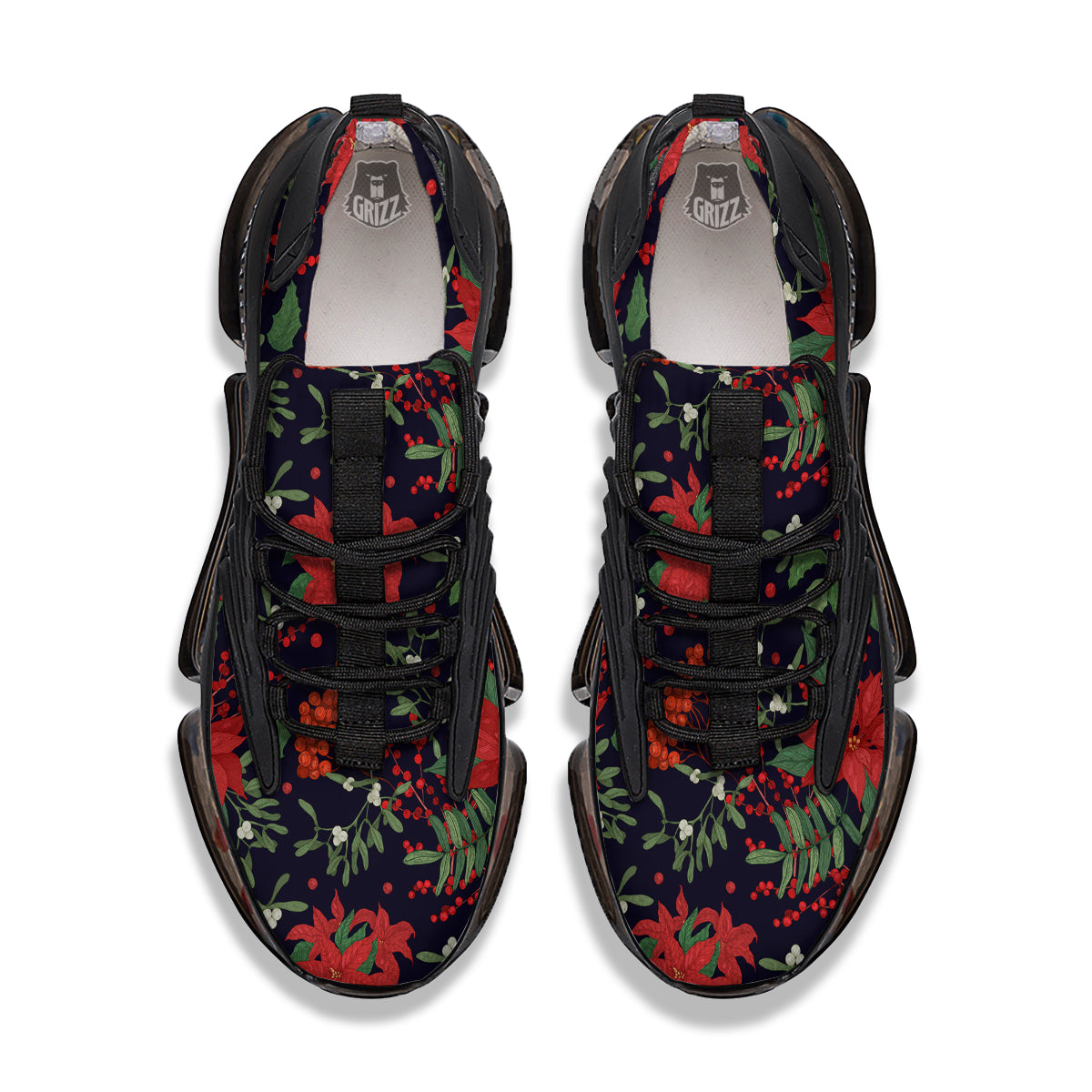 Poinsettia Xmas Print Pattern Black Gym Shoes-grizzshop