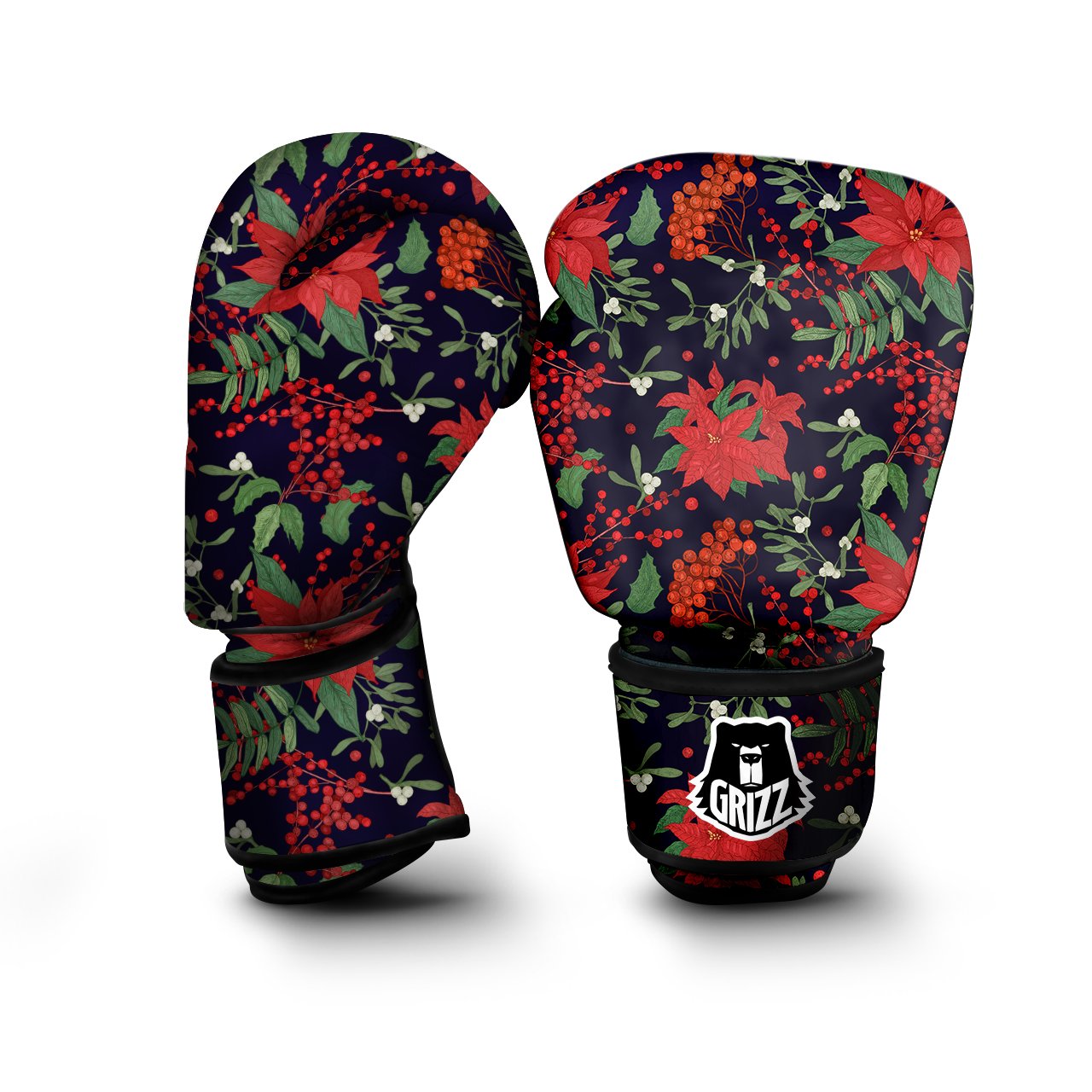Poinsettia Xmas Print Pattern Boxing Gloves-grizzshop