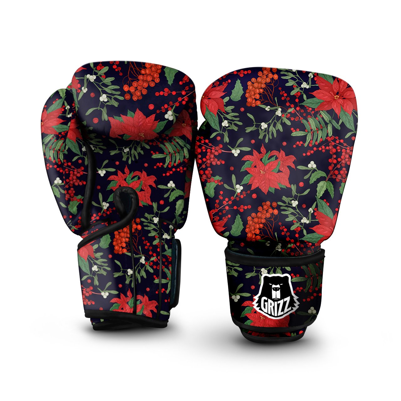 Poinsettia Xmas Print Pattern Boxing Gloves-grizzshop