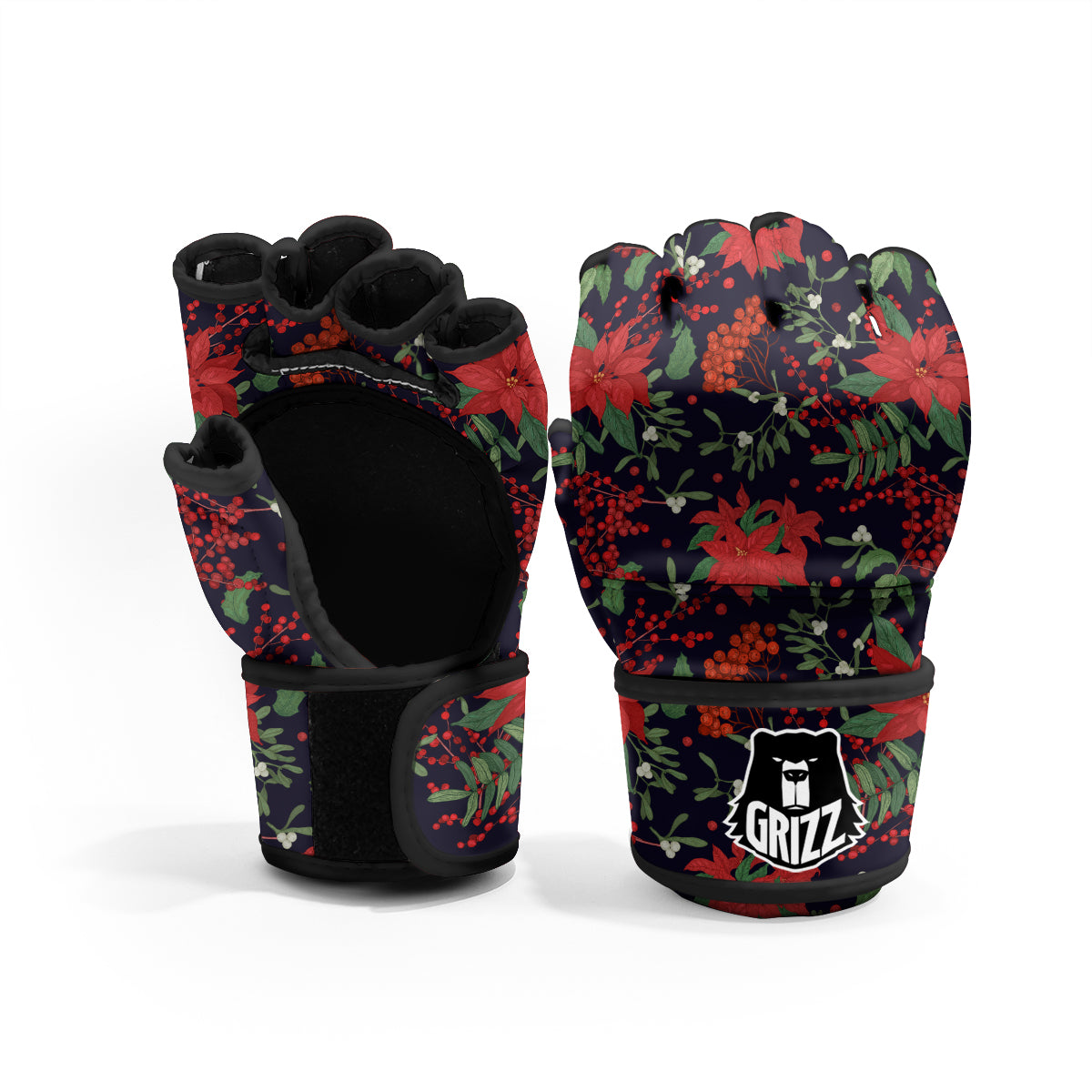 Poinsettia Xmas Print Pattern MMA Gloves-grizzshop