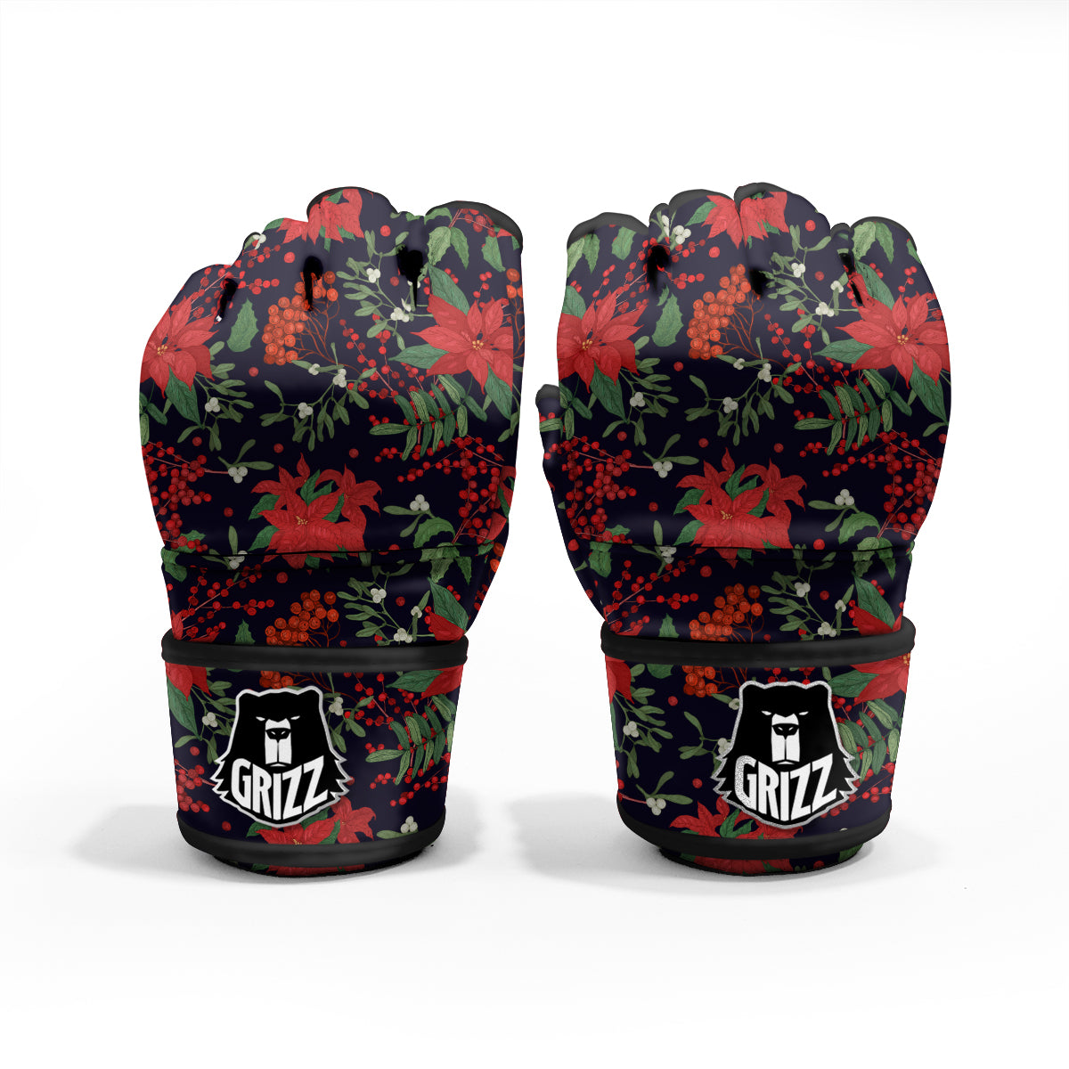 Poinsettia Xmas Print Pattern MMA Gloves-grizzshop