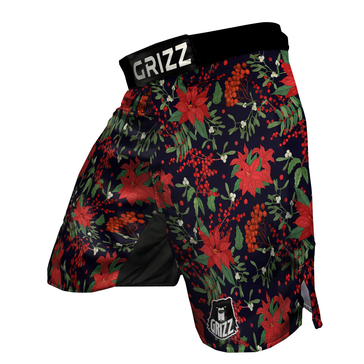 Poinsettia Xmas Print Pattern MMA Shorts-grizzshop