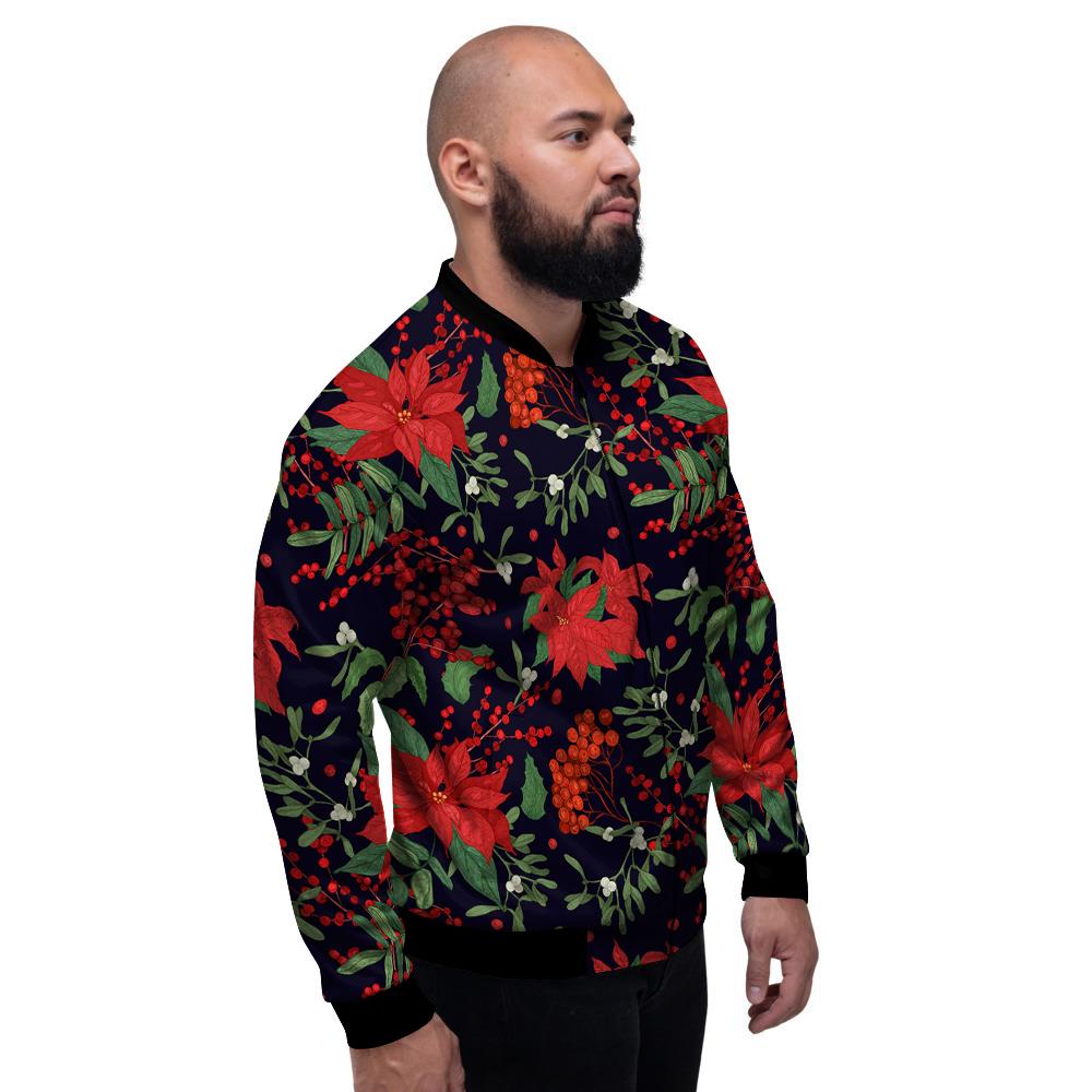 Poinsettia Xmas Print Pattern Men's Bomber Jacket-grizzshop