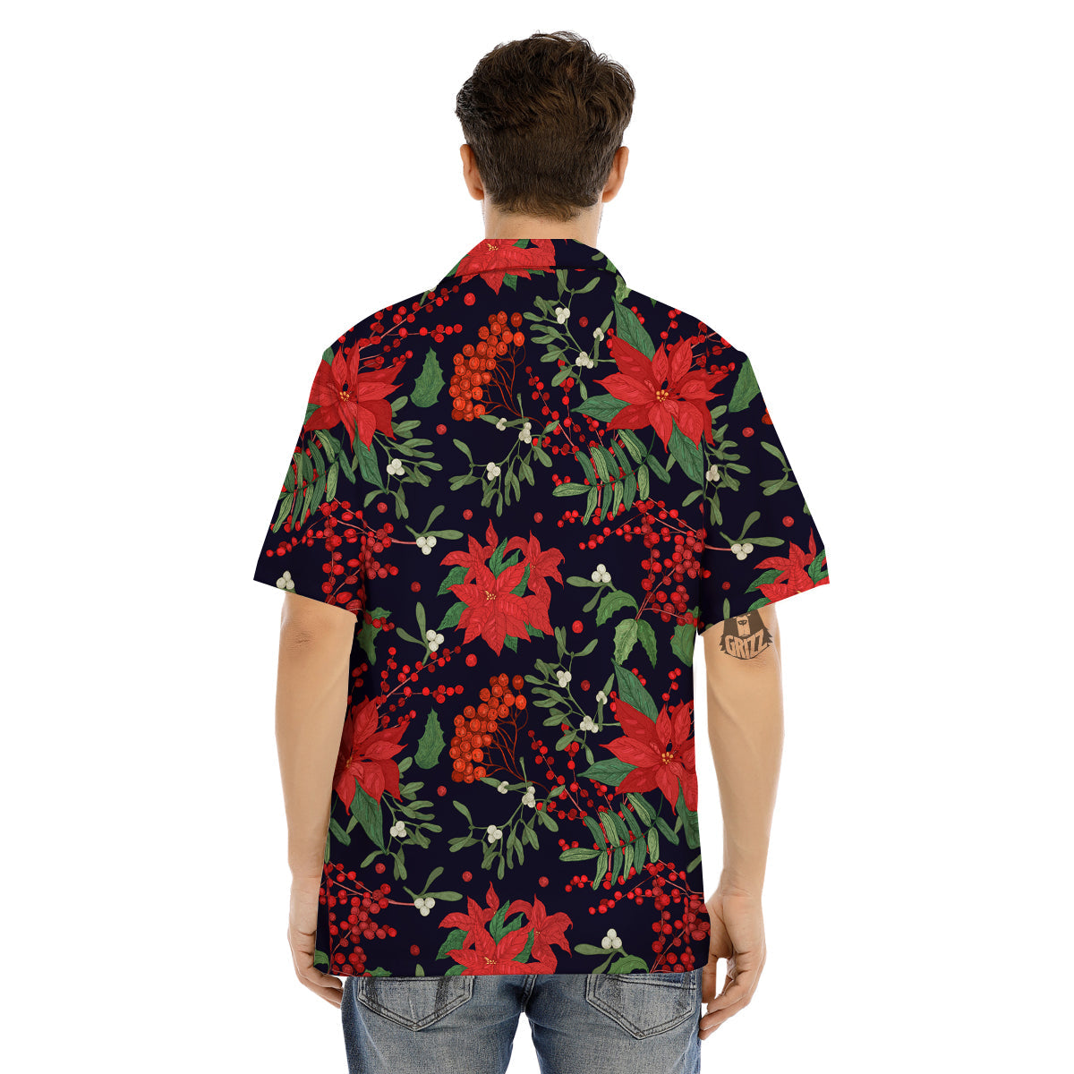 Poinsettia Xmas Print Pattern Men's Hawaiian Shirt-grizzshop