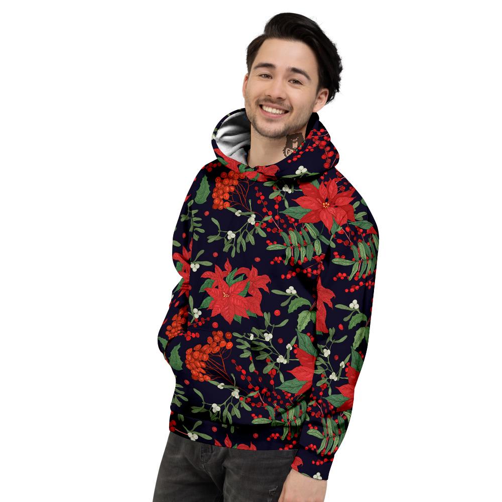 Poinsettia Xmas Print Pattern Men's Hoodie-grizzshop