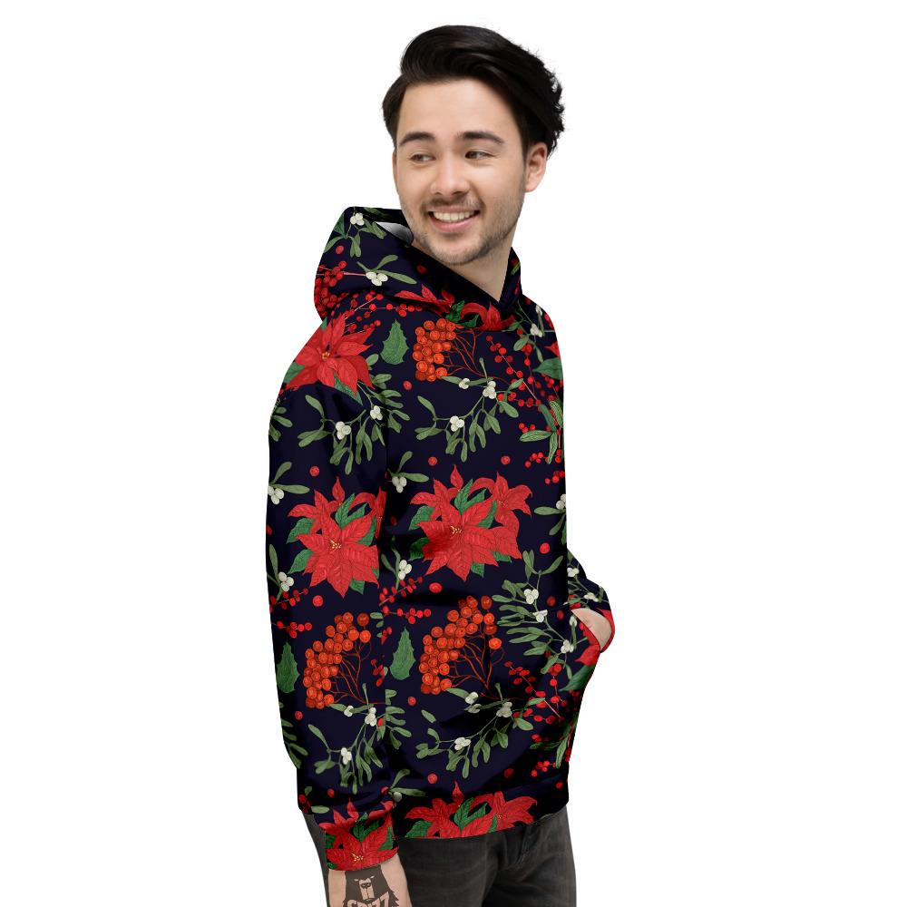 Poinsettia Xmas Print Pattern Men's Hoodie-grizzshop