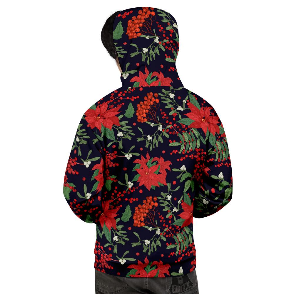 Poinsettia Xmas Print Pattern Men's Hoodie-grizzshop