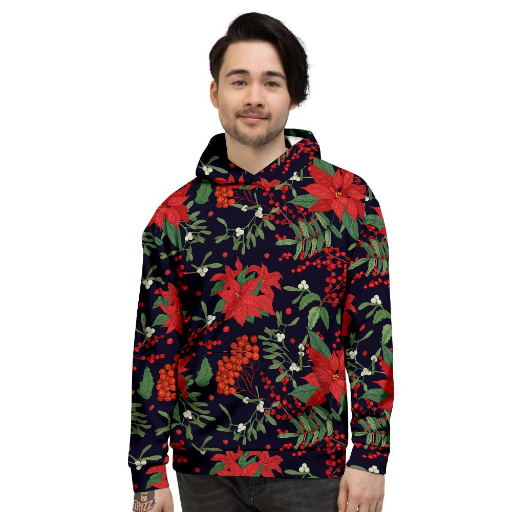 Poinsettia Xmas Print Pattern Men's Hoodie-grizzshop
