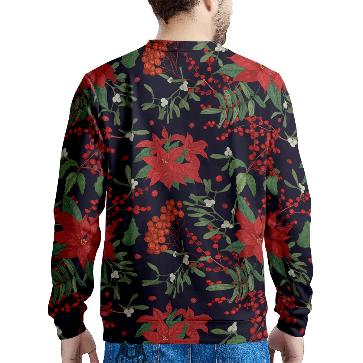 Poinsettia Xmas Print Pattern Men's Sweatshirt-grizzshop