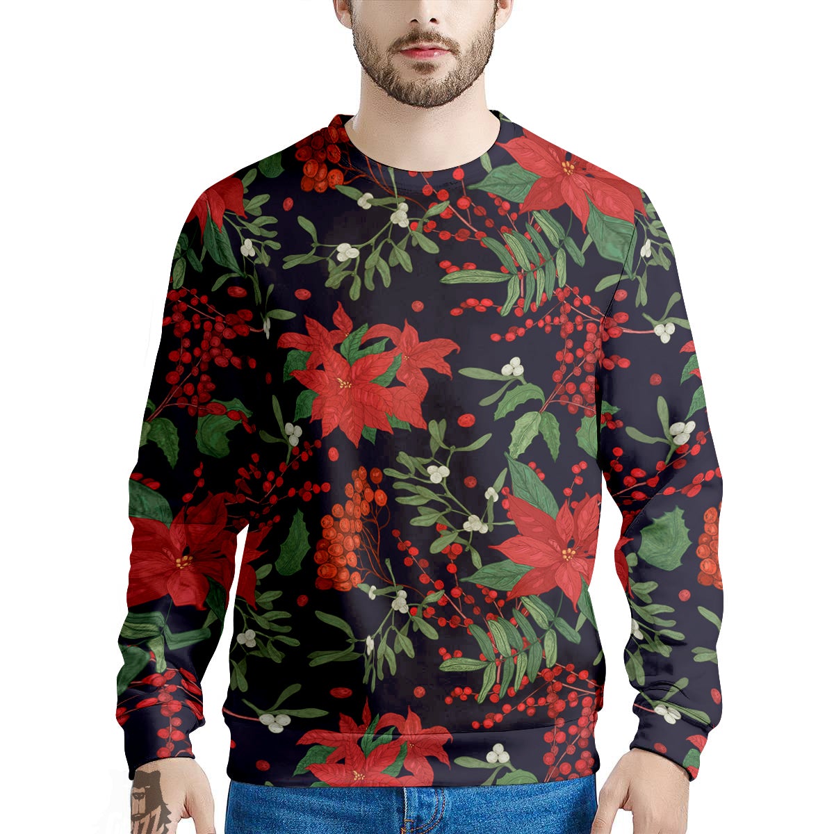 Poinsettia Xmas Print Pattern Men's Sweatshirt-grizzshop