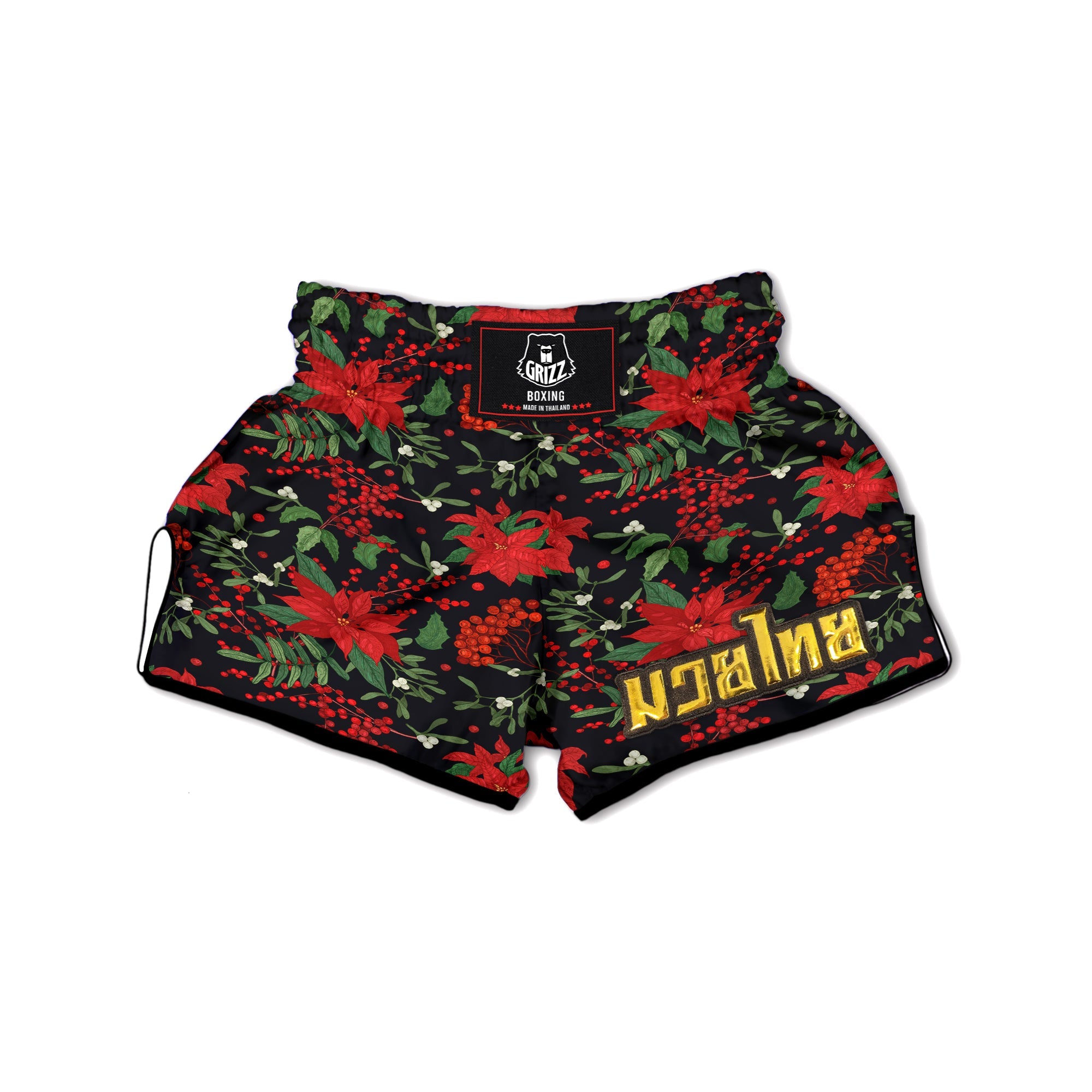 Poinsettia Xmas Print Pattern Muay Thai Boxing Shorts-grizzshop