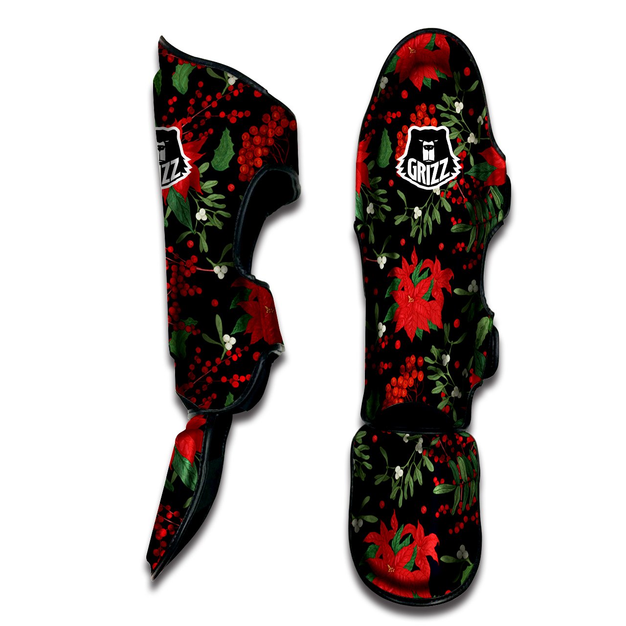 Poinsettia Xmas Print Pattern Muay Thai Shin Guards-grizzshop