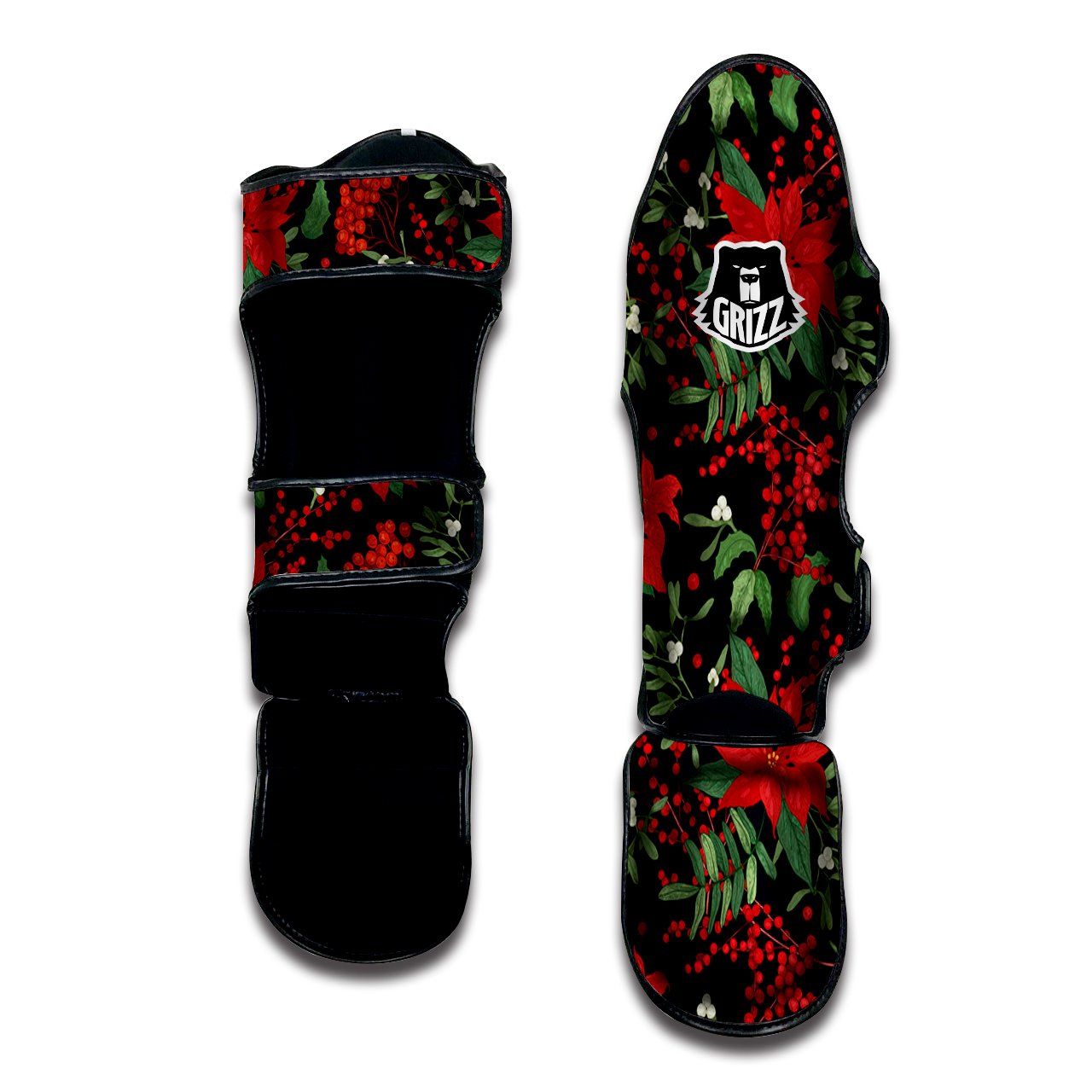 Poinsettia Xmas Print Pattern Muay Thai Shin Guards-grizzshop