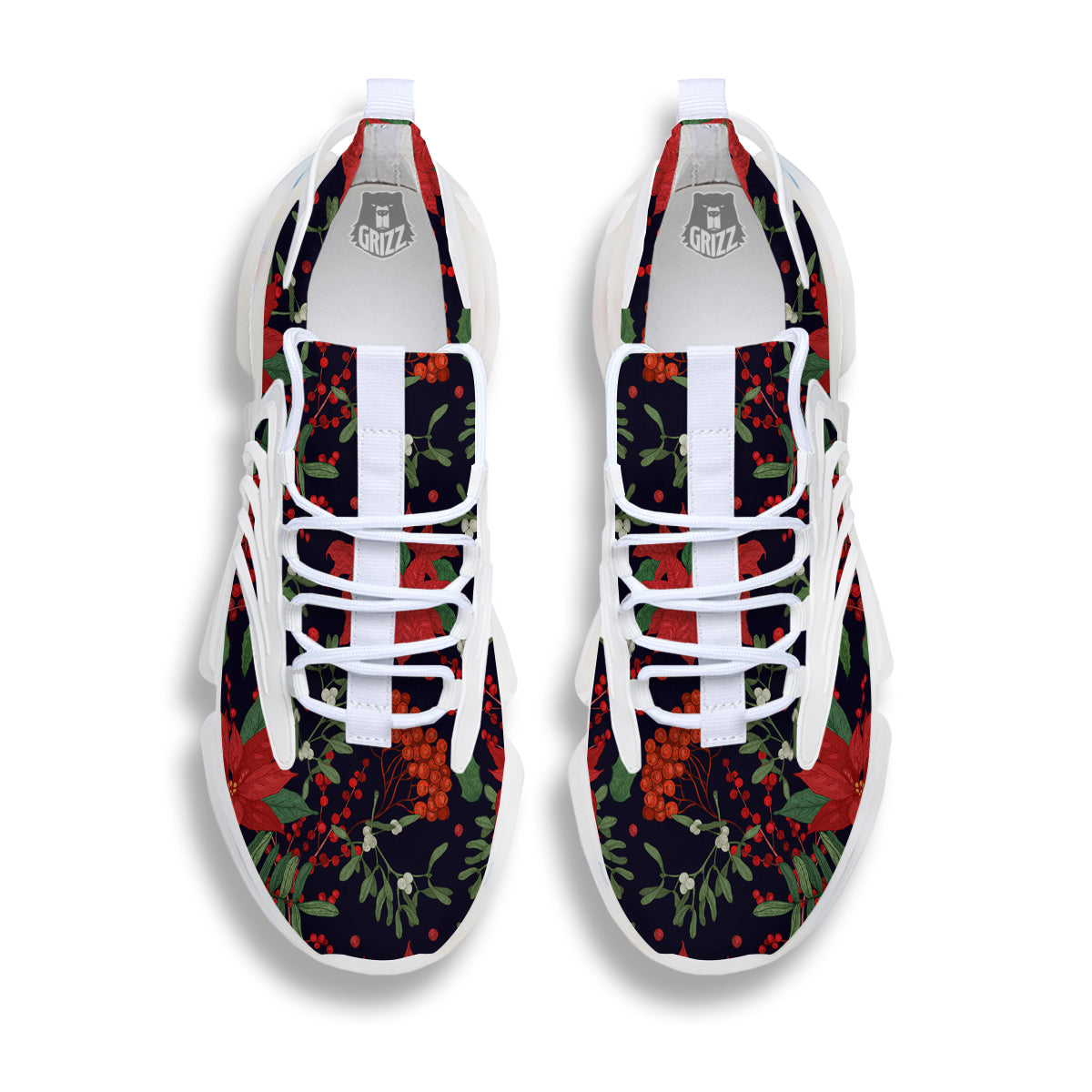 Poinsettia Xmas Print Pattern White Gym Shoes-grizzshop