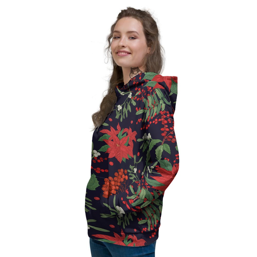 Poinsettia Xmas Print Pattern Women's Hoodie-grizzshop