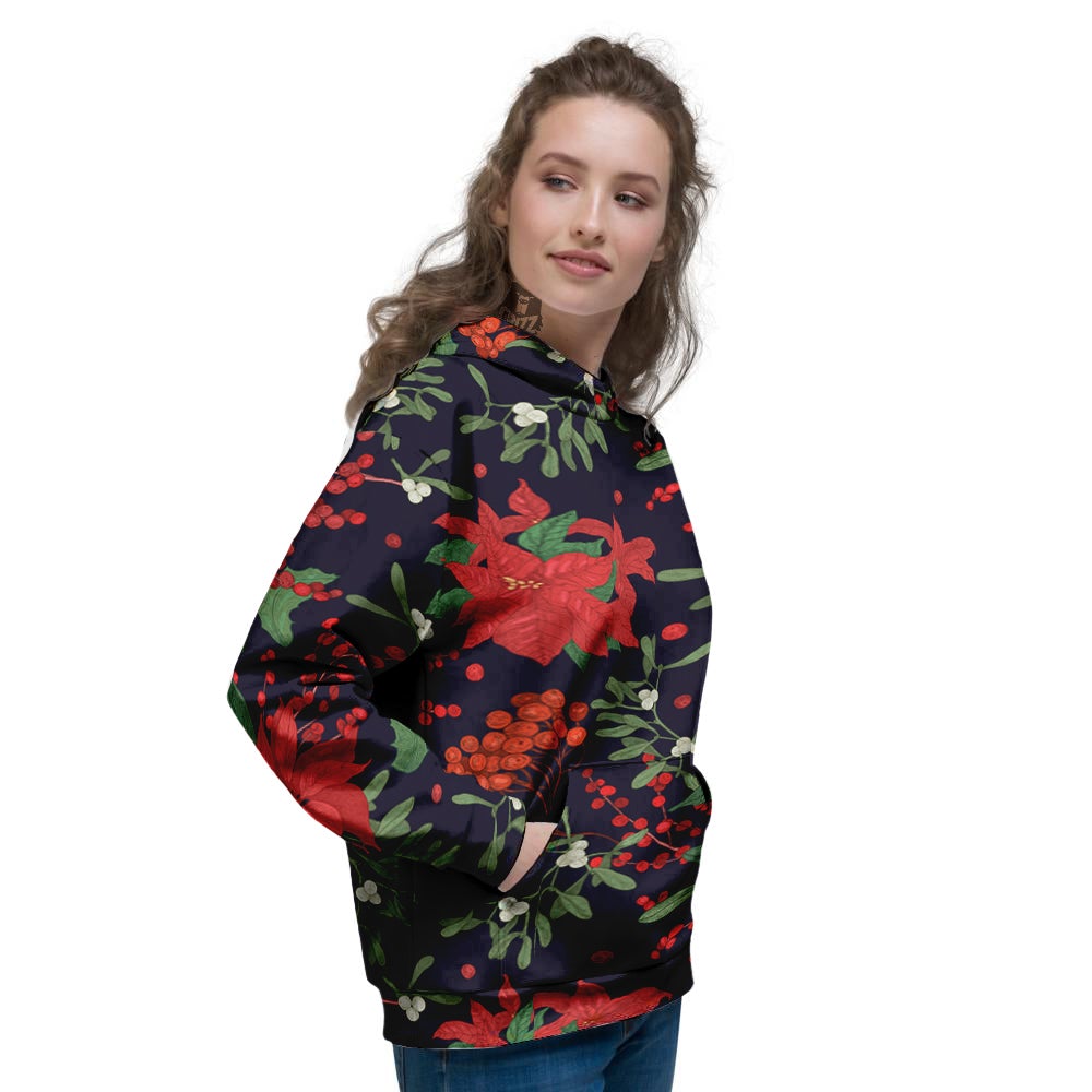 Poinsettia Xmas Print Pattern Women's Hoodie-grizzshop