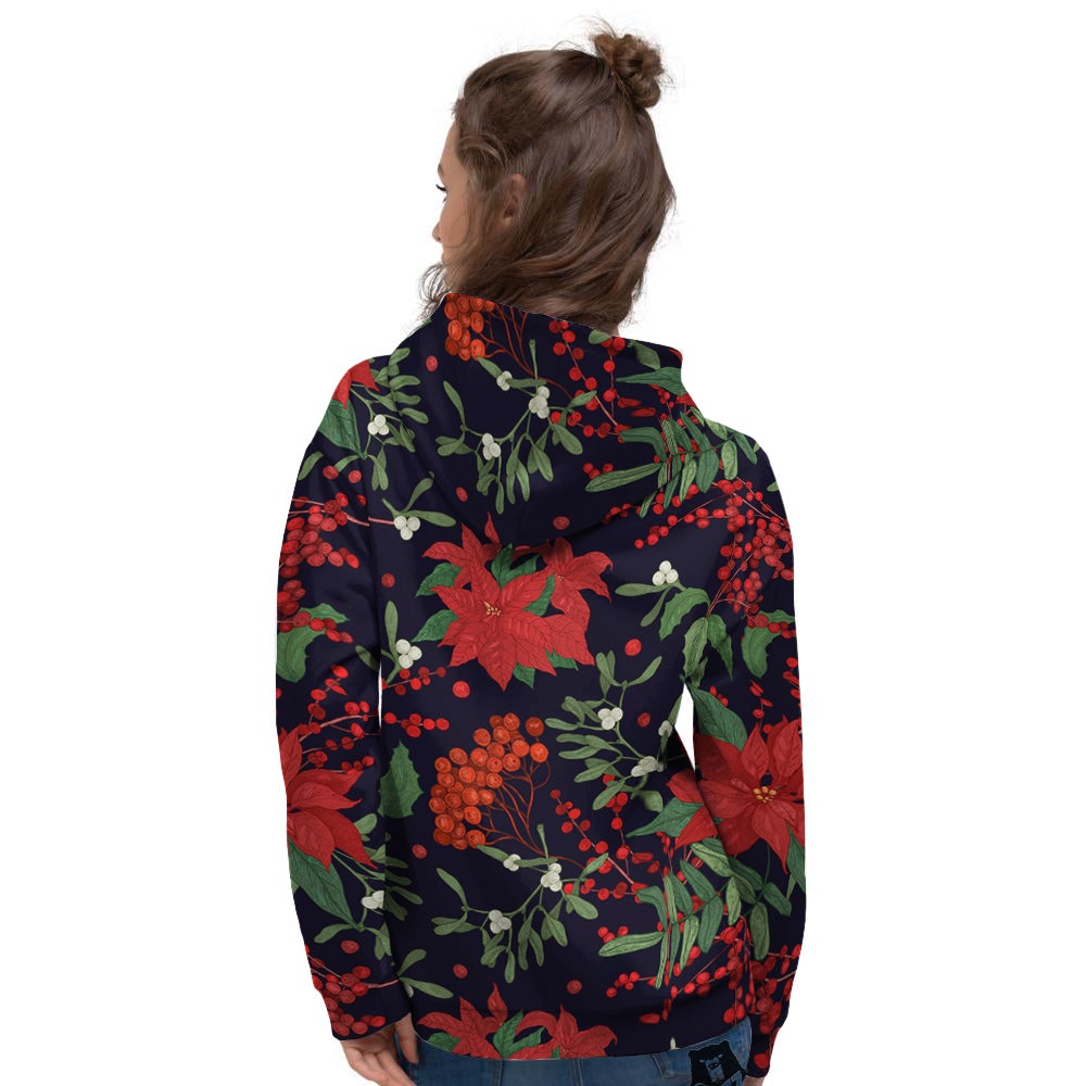 Poinsettia Xmas Print Pattern Women's Hoodie-grizzshop